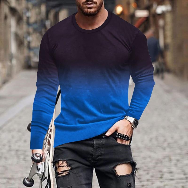 Forever Men Heren lente- en herfst T-shirt met lange mouwen Heren losse ronde hals hoodie 3D-geprint bedrukte top met lange mouwen 3XL