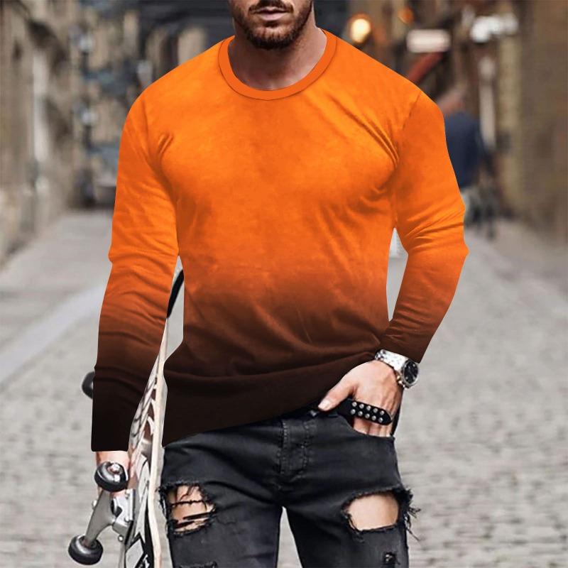 Forever Men Heren lente- en herfst T-shirt met lange mouwen Heren losse ronde hals hoodie 3D-geprint bedrukte top met lange mouwen L