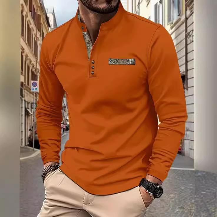 Fashion human Heren lente en herfst heren poloshirt met opstaande kraag casual sport lange mouwen Henley shirt S