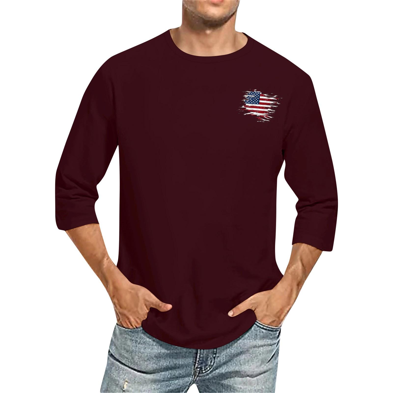 Chicago Rose Men's casual and fashionable printed collar three-quarter sleeve top T-shirt S wijn