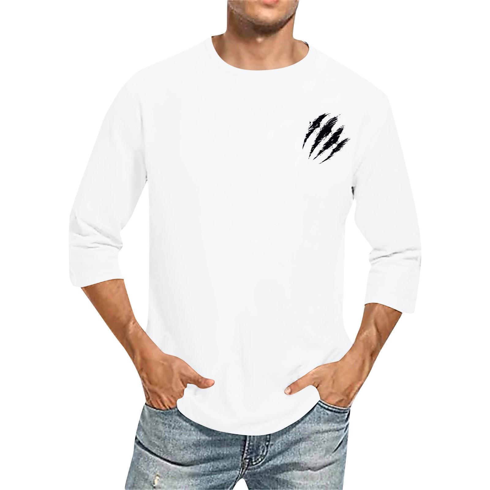 Chicago Rose Men's casual and fashionable printed collar three-quarter sleeve top T-shirt XXL wit