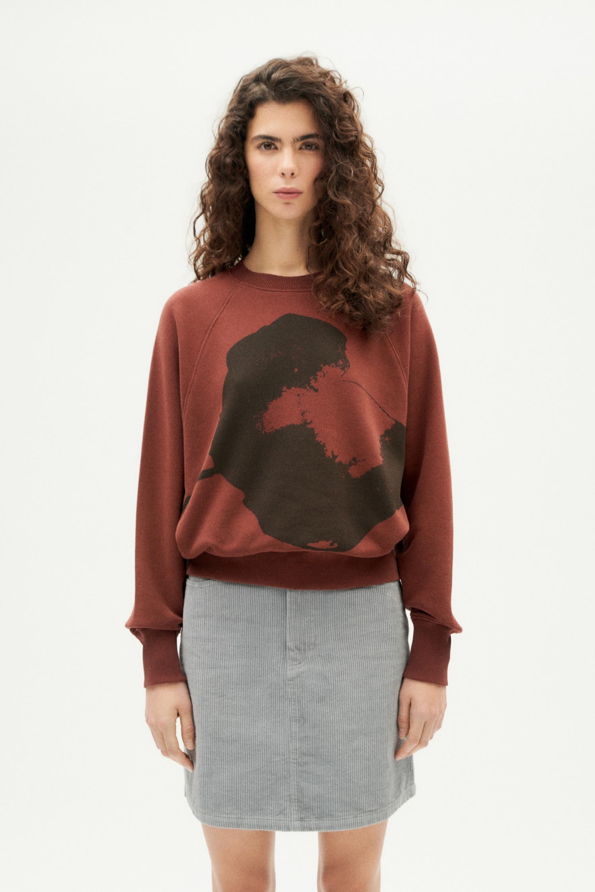 Thinking mu Damen vegan Sweatshirt Bonnie Flower Braun