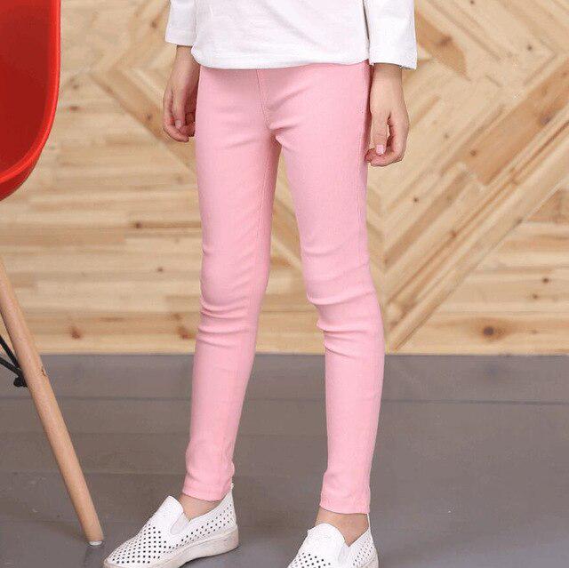 QEENRAAN Kinderkleding Meisjesbroeken Mode Effen kleur Meisjesleggings Babys Meisjes Slanke elastische potloodbroek 150 roze