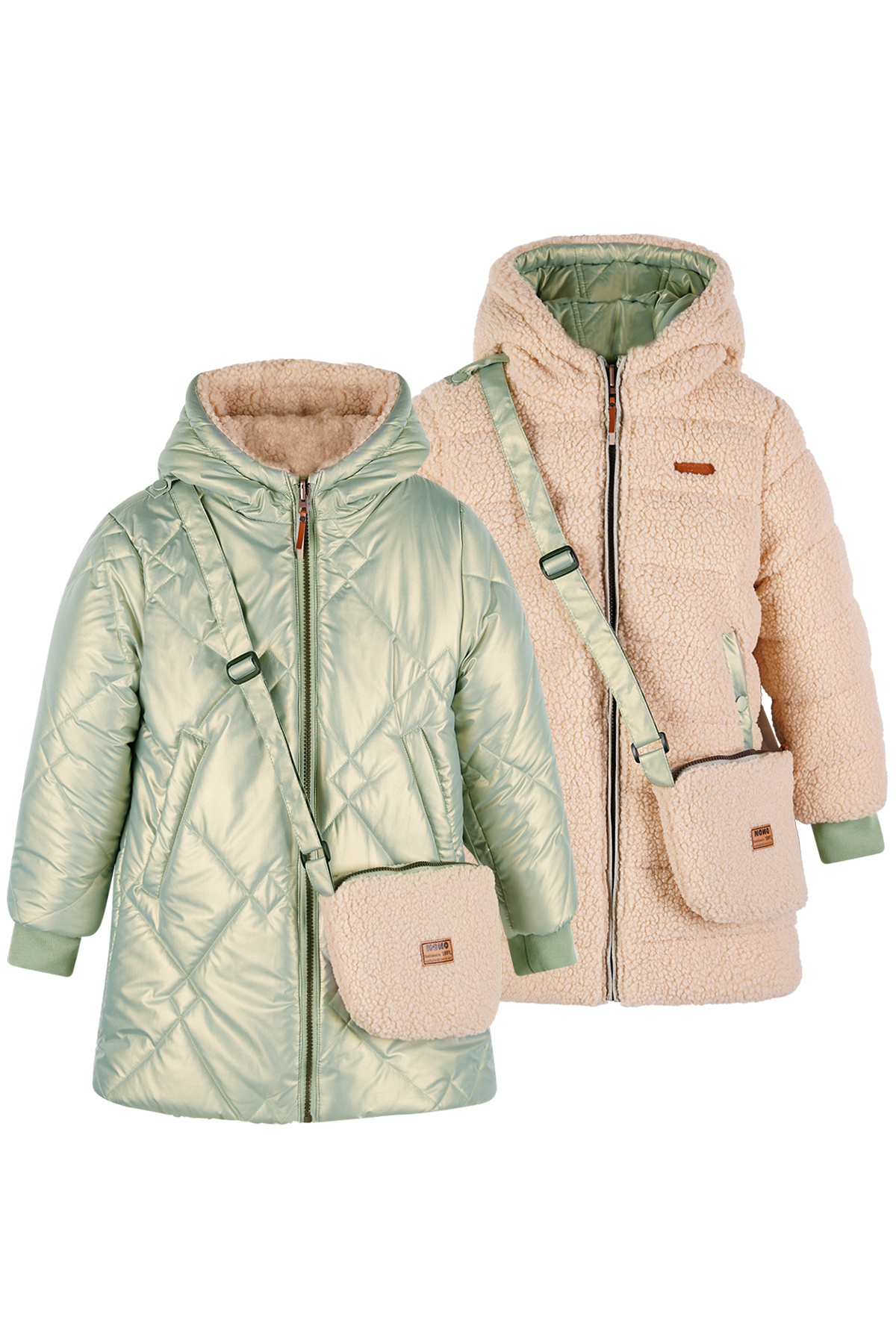 NoNo winter winterjas meisjes - groen - Betty - reversible, capuchon, middellang + tas
