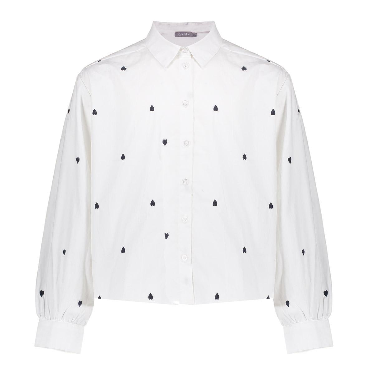 Geisha winter blouse meisjes - wit/zwart - harten