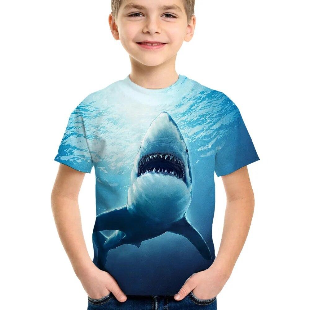 Xuhaijian02 Shark T-shirt Kinderkleding Zomer Dieren Blauwe Zee T-shirt Voor Jongen T-shirt Kinderen Top Korte Mouw 3d Print Meisjes T-shirts 140