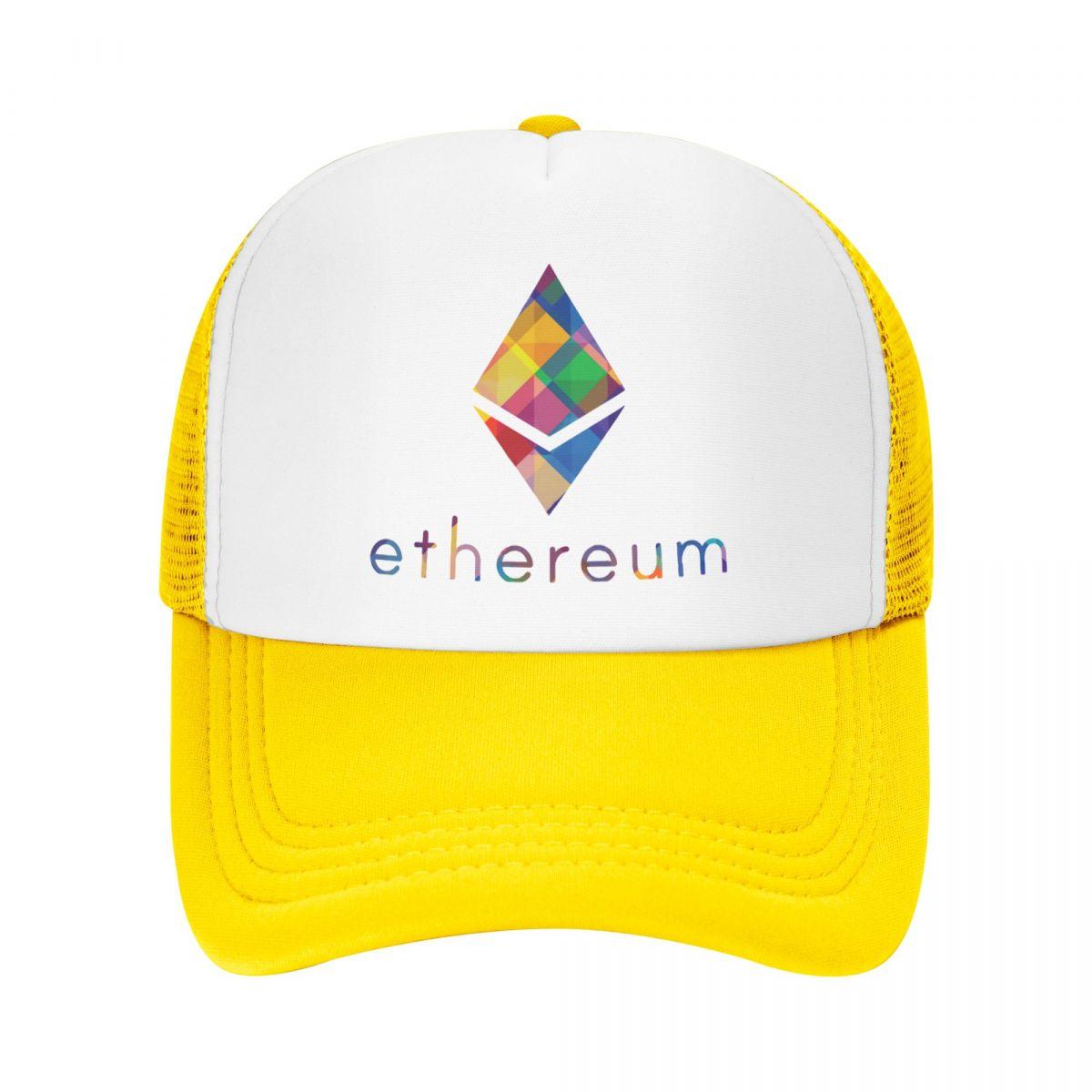 91421224MABNCF2A91 Crypto Coin Trucker Hoeden Ethereum Eth Mesh Net Baseball Cap Snapback Stijlvolle Kpop Verstelbare Pet Voor Unisex Vrouwen One Size