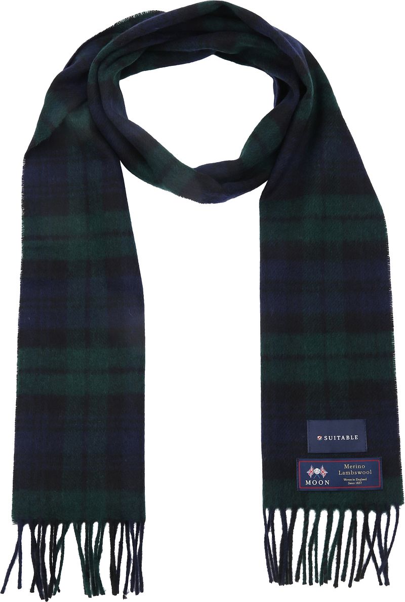 Suitable Sjaal Ruit Merino Wol Navy Groen -