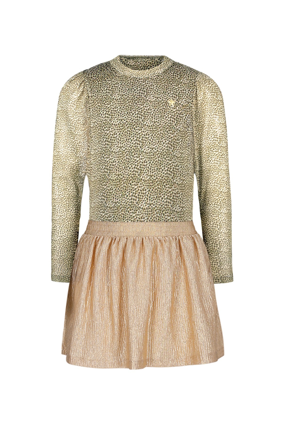 Like Flo winter jurk meisjes - zand - Mira - mesh top + metallic rok