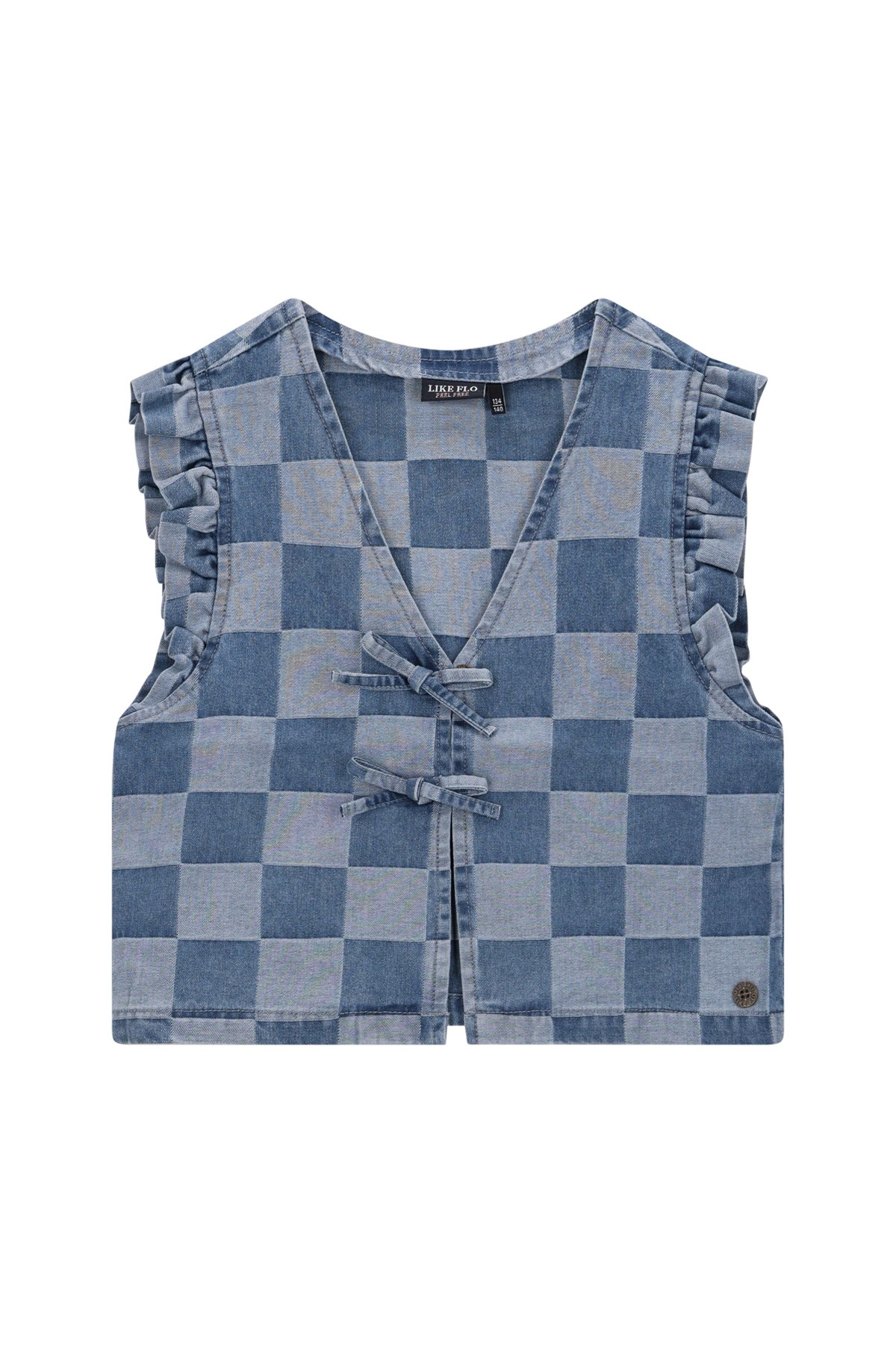 Like Flo winter gilet meisjes - blauw - Dia - nep strik sluiting
