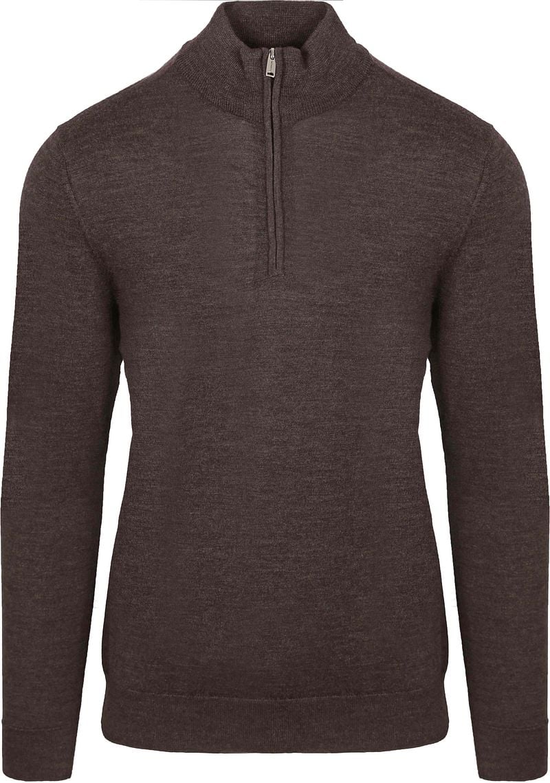 Profuomo Half Zip Pullover Merinowol Donkerbruin