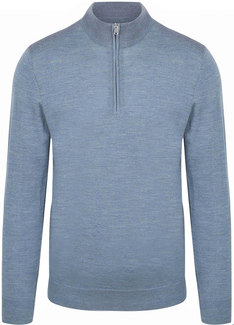 Profuomo Half Zip Pullover Merinowol Melange Blauw