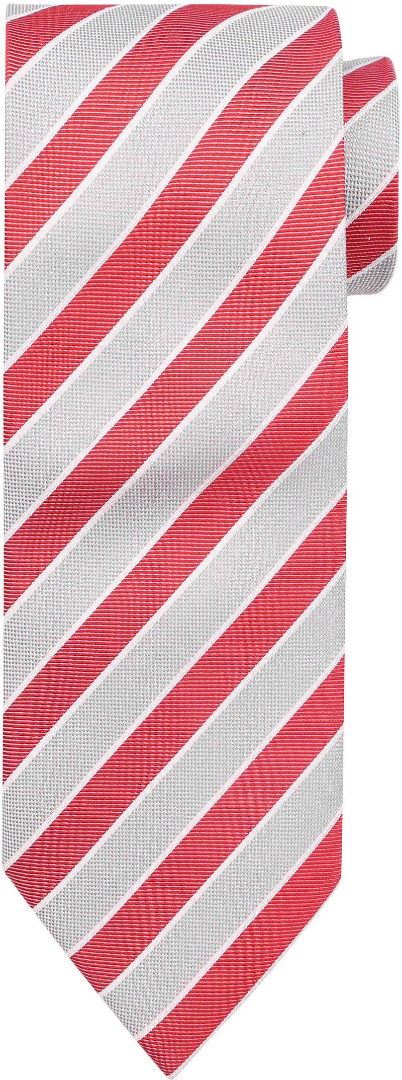 Suitable Stropdas Zijde Rood Grijs Streep -