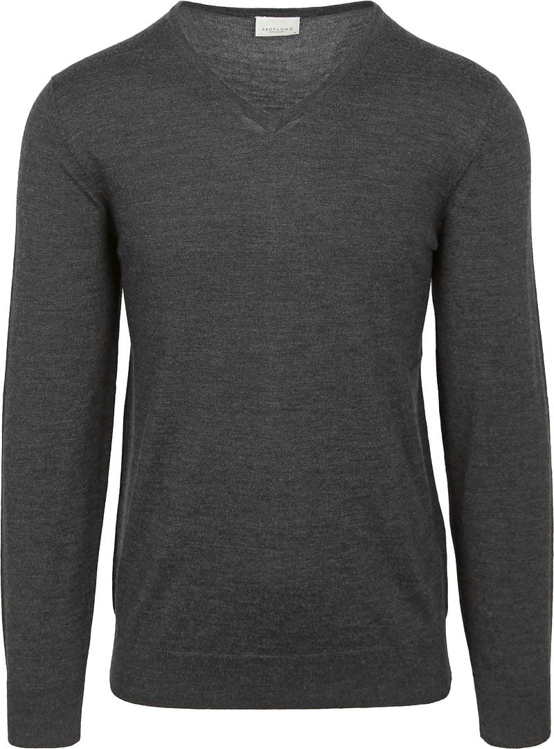 Profuomo Pullover V-Hals Merinowol Antraciet
