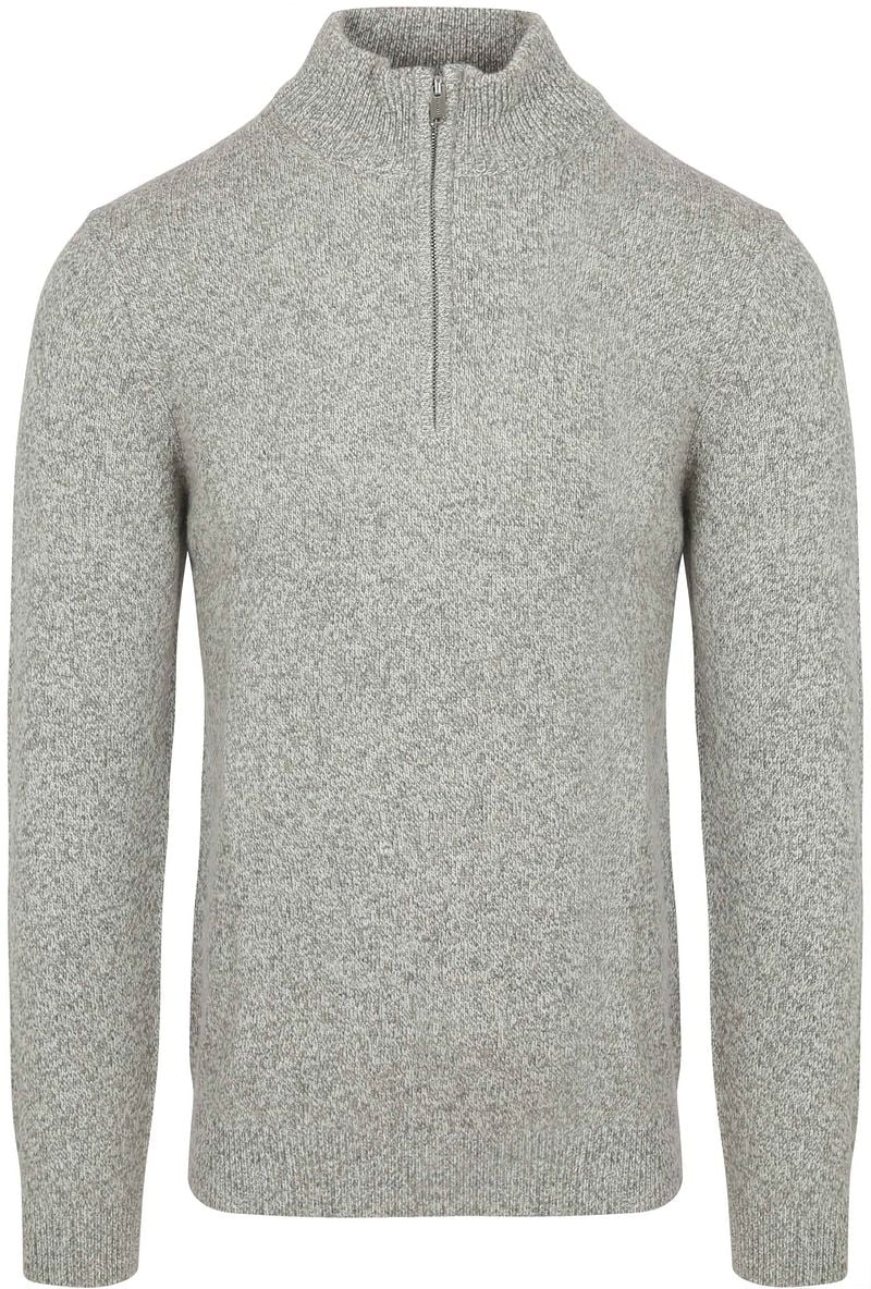 Profuomo Half Zip Pullover Lamswol Melange Grijs