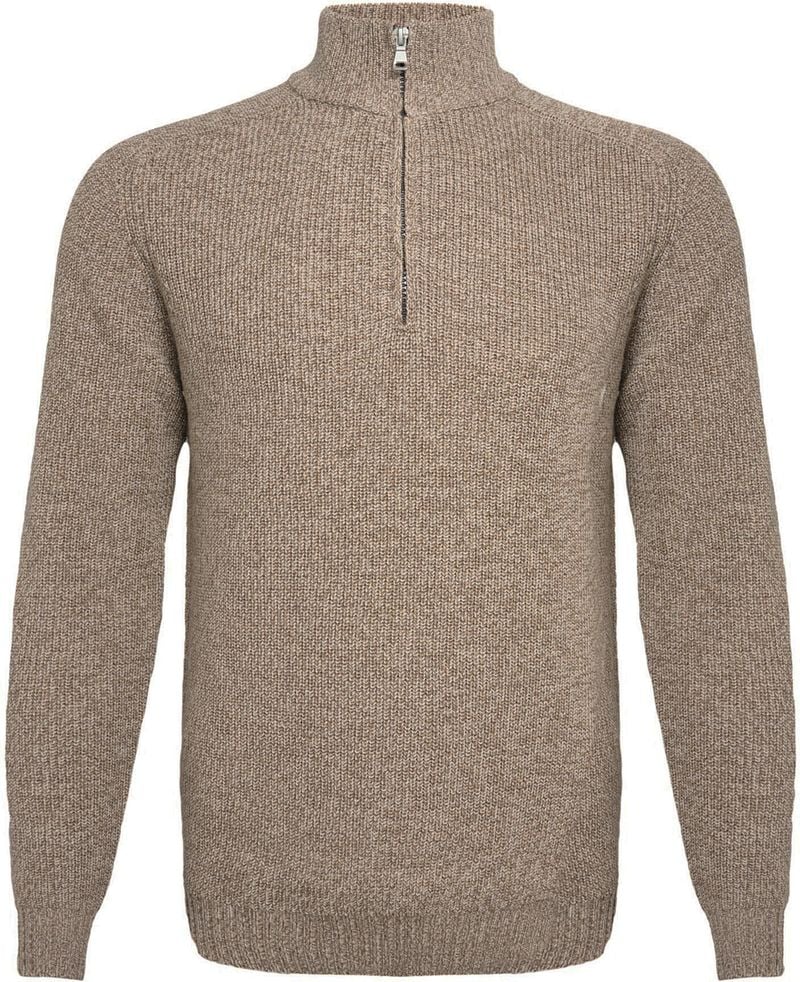 R2 Amsterdam R2 Half Zip Heavyknit Trui Merinowol Lichtbruin