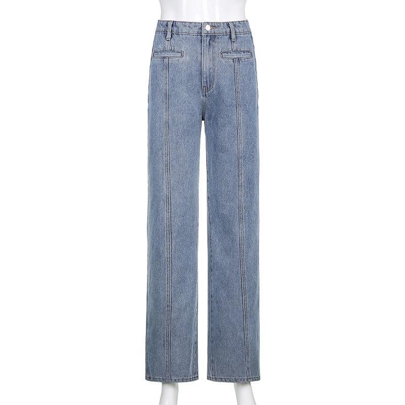 Twelve Month Retro vijfpuntige ster rechte damesjeans Europese en Amerikaanse stijl ontwerp slim fit beenlengte all-match broek XS blauw