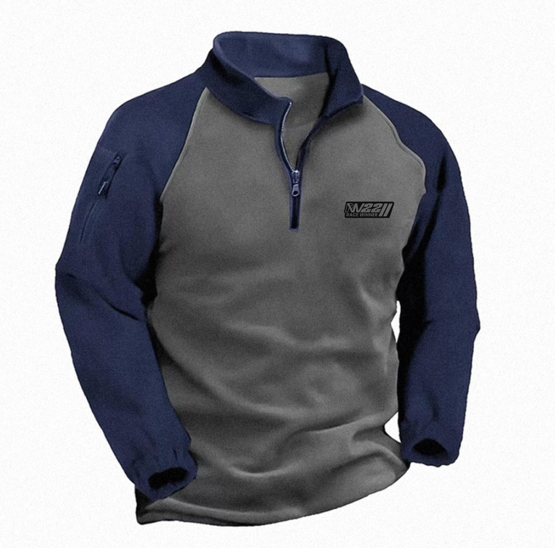 FEGKZLI Fashion Heren Fleece Warm V-hals Rits Sweatshirt Buitensportjassen Pullover Heren Casual Uitloper L