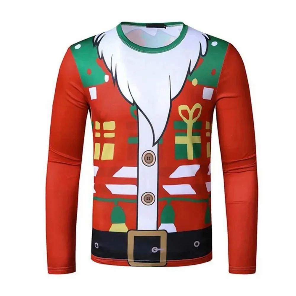 ETST 07 Man Business Kerstfeest Serie Nep Pak Mode Interessante 3d Geprinte Lange Mouw Ronde Hals Trend Plus Size Kleding 5XL