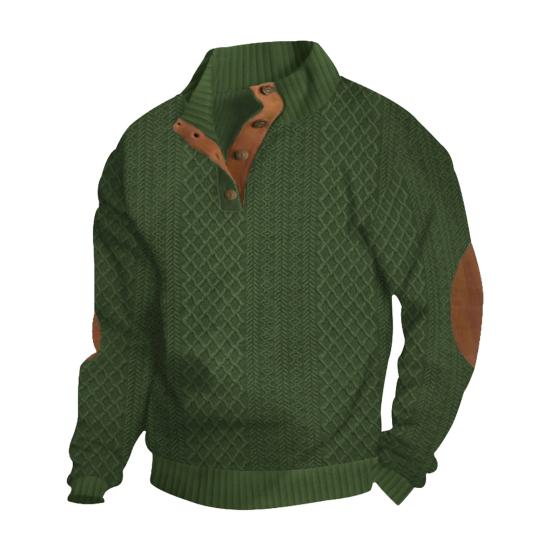 Western Cool Men Heren Sweatshirt met Elastische Manchetten Opstaande Kraag Lange Mouwen Patchwork Jacquard Los XXXL legergroene kleur