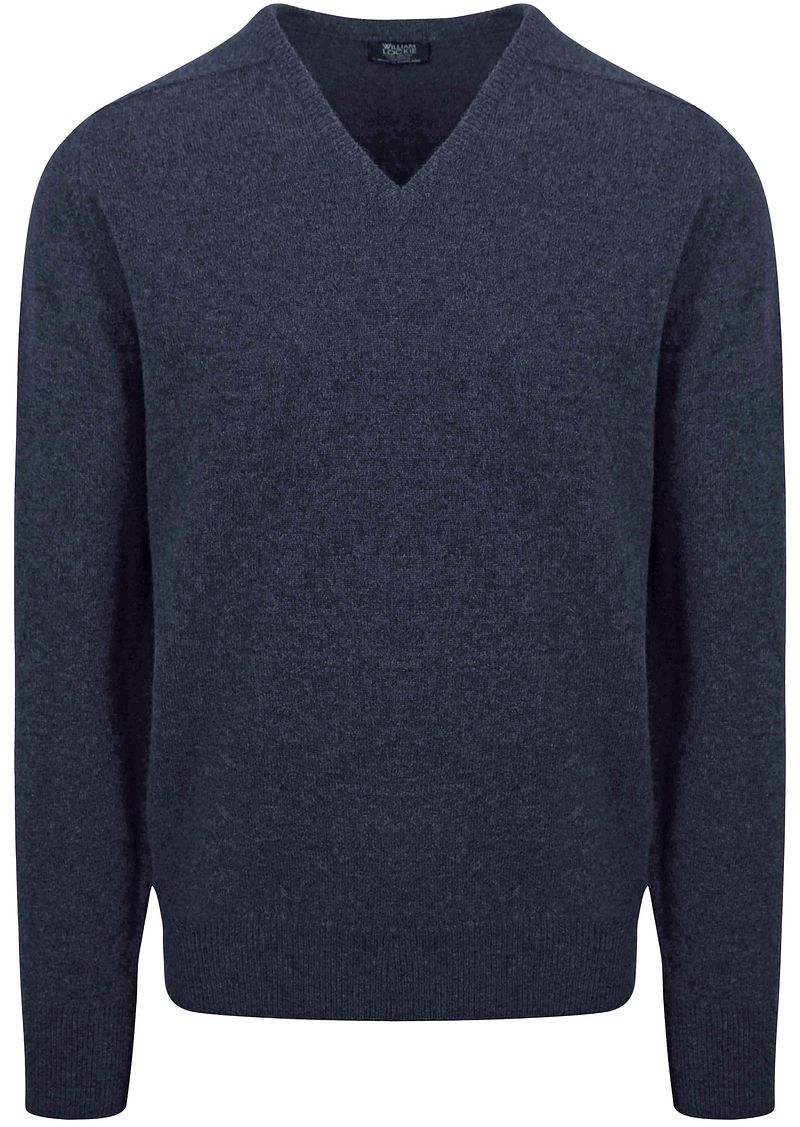 William Lockie V-Hals Lamswol Indigo Melange