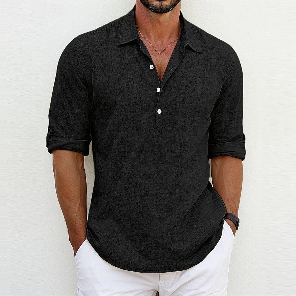 FEGKZLI Fashion 2024 Heren Linnen Overhemden Lange Mouw Overhemd Met Knoopsluiting Casual Zomer Losse Pasvorm Thuis Stijl Overhemden XL