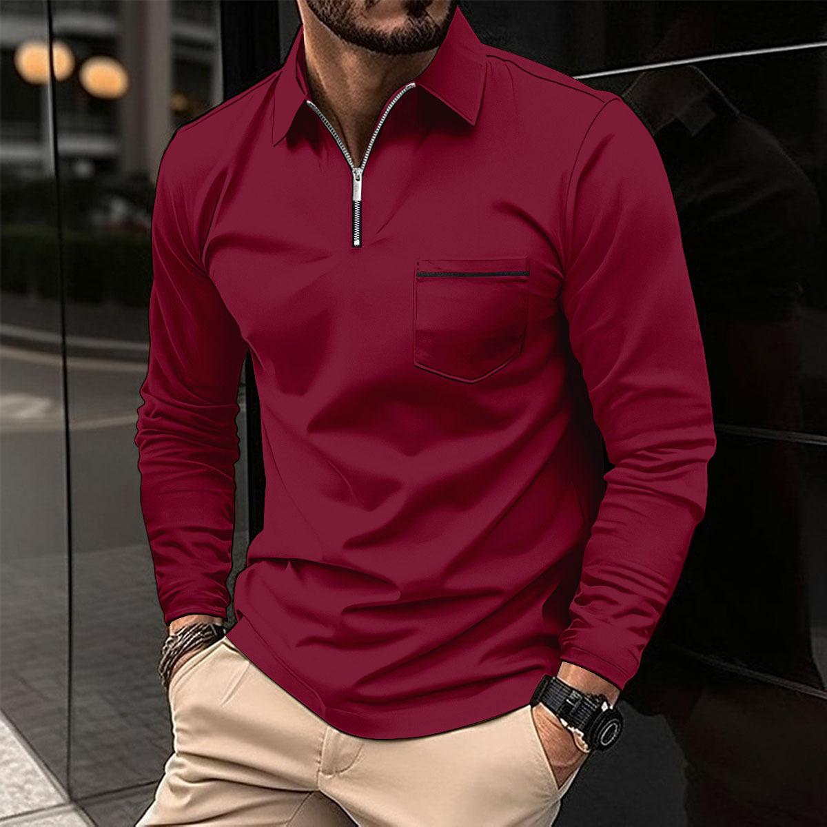 Fashion human Mode Polo Shirt Rits Zak Heren Lange Mouw Sport Polo Shirt Effen Kleur Top XL