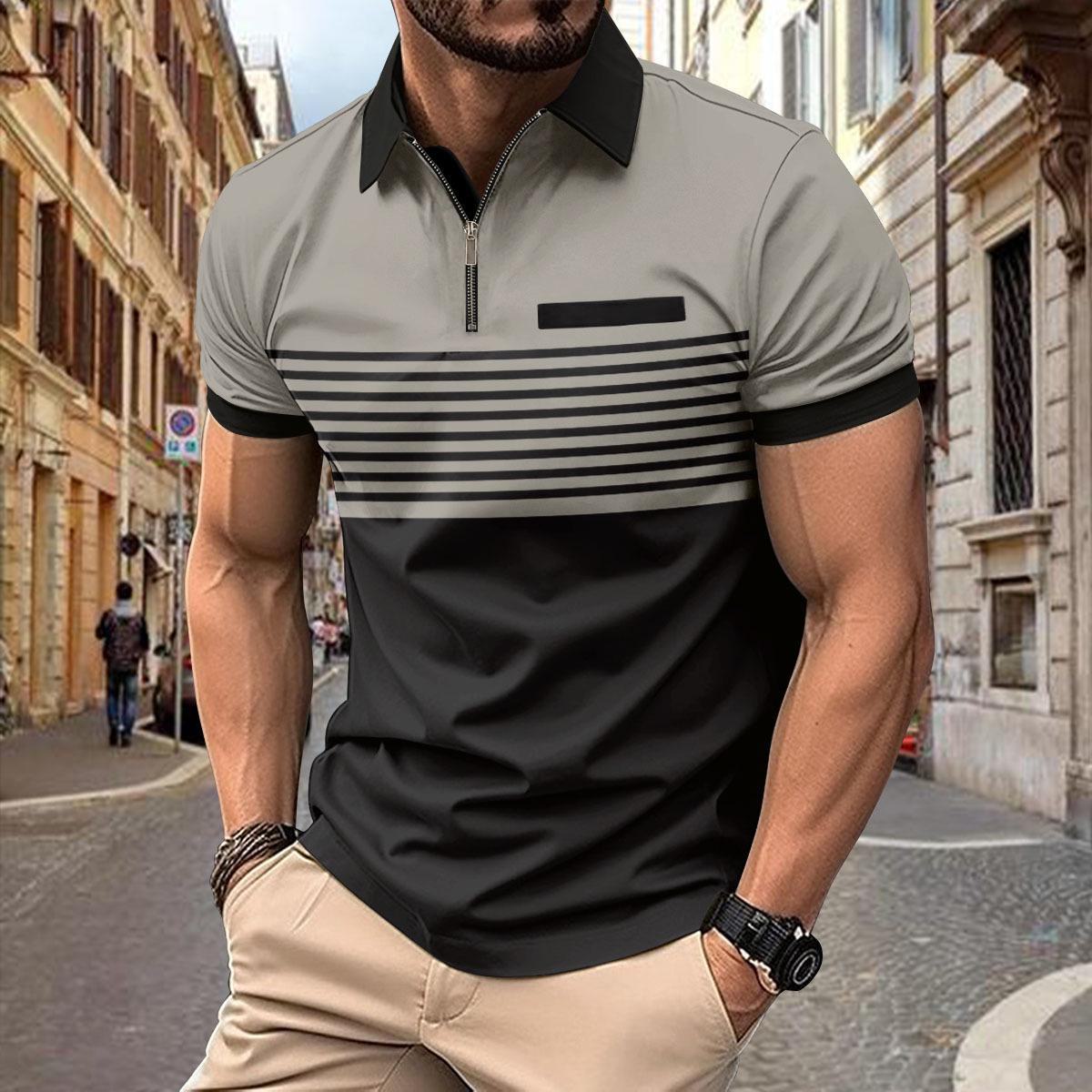 Top Men Wardrobe 2024 Heren Gestreept Casual Poloshirt met Borstzak met Ritssluiting XXL