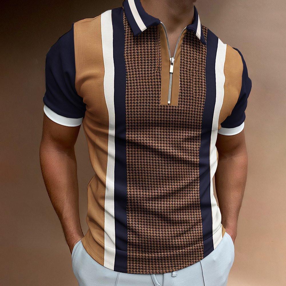 Top Men Wardrobe 2022 Gestreept geruit poloshirt met rits: Casual trui met korte mouwen XXL