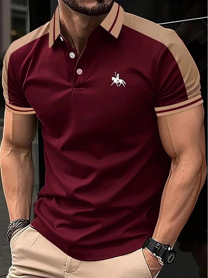 Top Men Wardrobe 2024 Europees en Amerikaans casual poloshirt met korte mouwen en revers voor heren XXXL claret