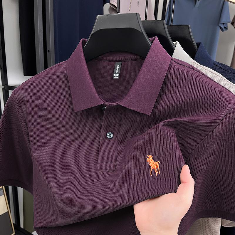 CHARM CLOTHINGS Parelkatoen Polo met korte mouwen Heren High-end Puur katoen Casual Halve mouw Geborduurd Pony Logo Revers T-shirt 4XL donkerpaarse kleur