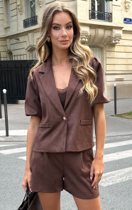 Jurkjes Suede Blazer Korte Mouw Hayley Choco