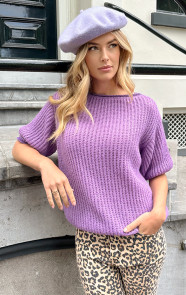 The Musthaves Short Sleeve Lurex Trui Lila Paars