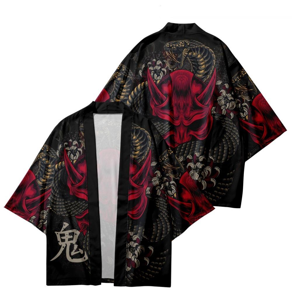 Four Four Snake Demon Print Jas Japanse Kimono Vest Shirt Vrouwen Haori Yukata Cosplay Mannen Traditionele Kleding 4XL
