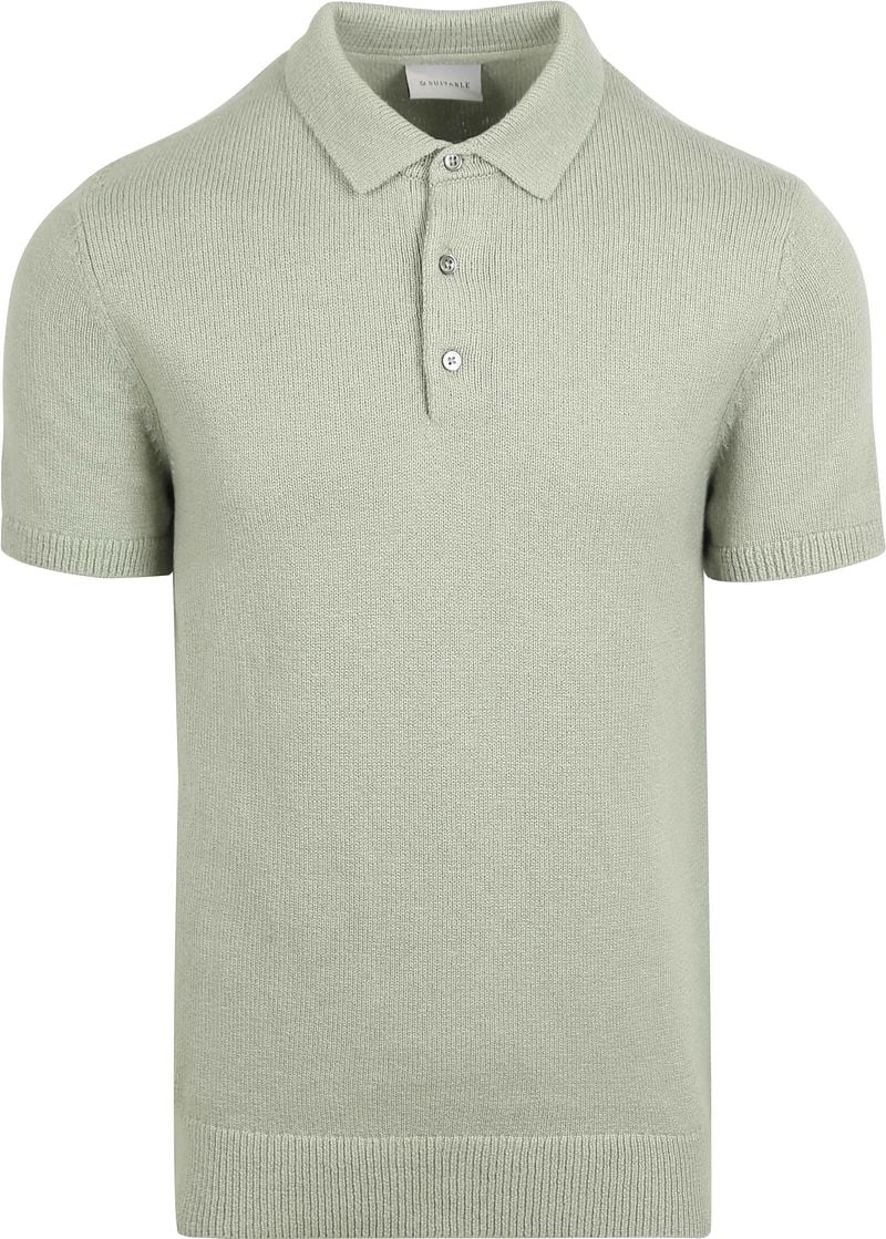 Suitable Heavy Knitted Polo Raw Lichtgroen