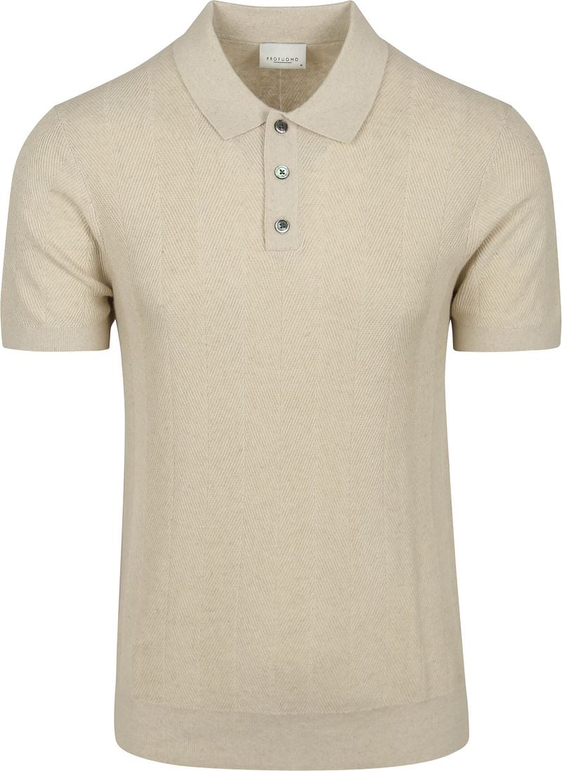 Profuomo Poloshirt Linen Blend Herringbone Ecru