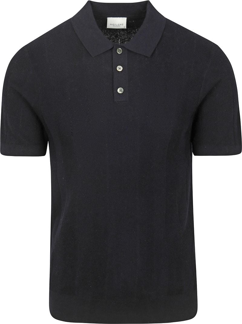 Profuomo Poloshirt Linen Blend Herringbone Navy