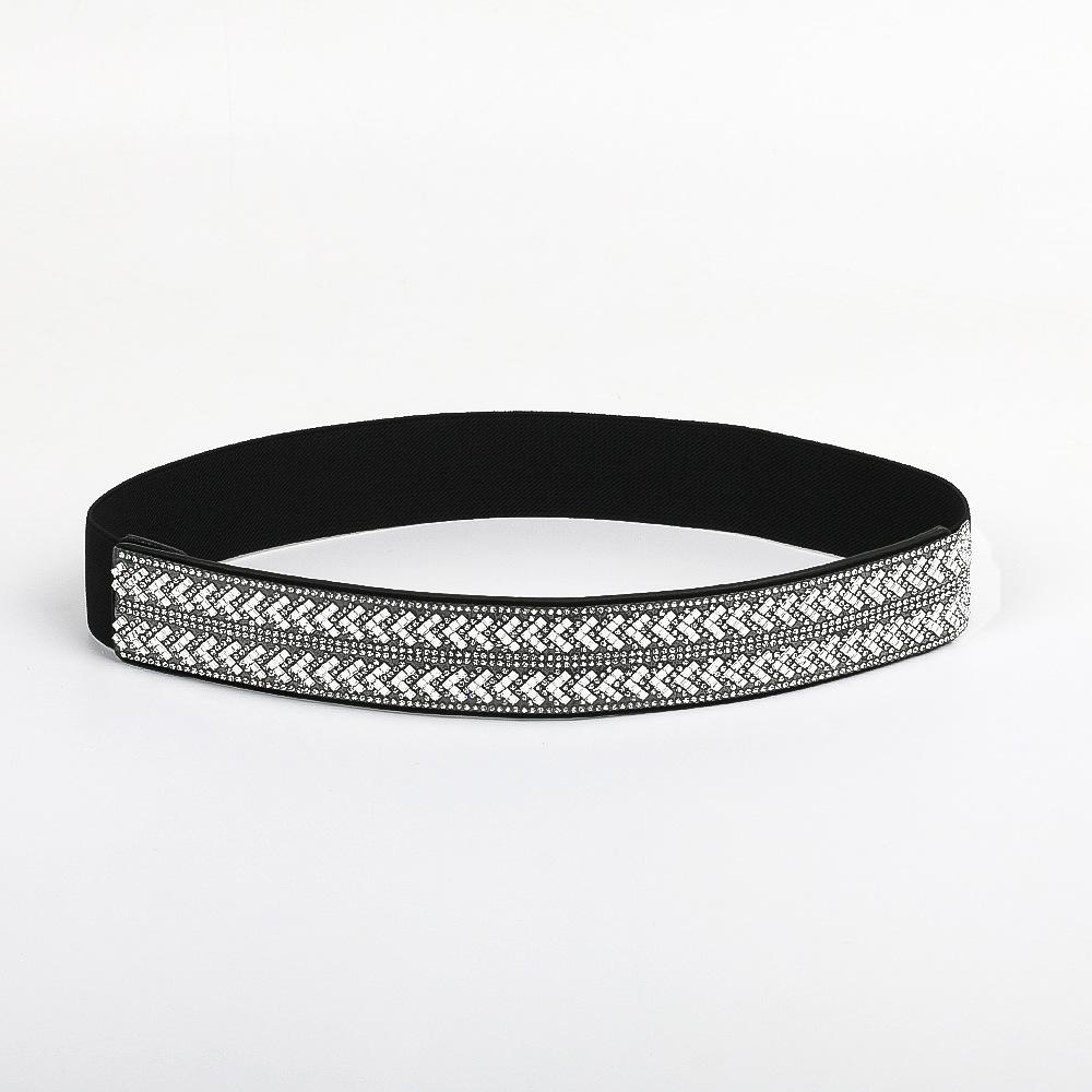 Lobin Knitting Strass elastische brede riem Flash Diamond Veelzijdige tailleband voor dames Modieuze elastische riem