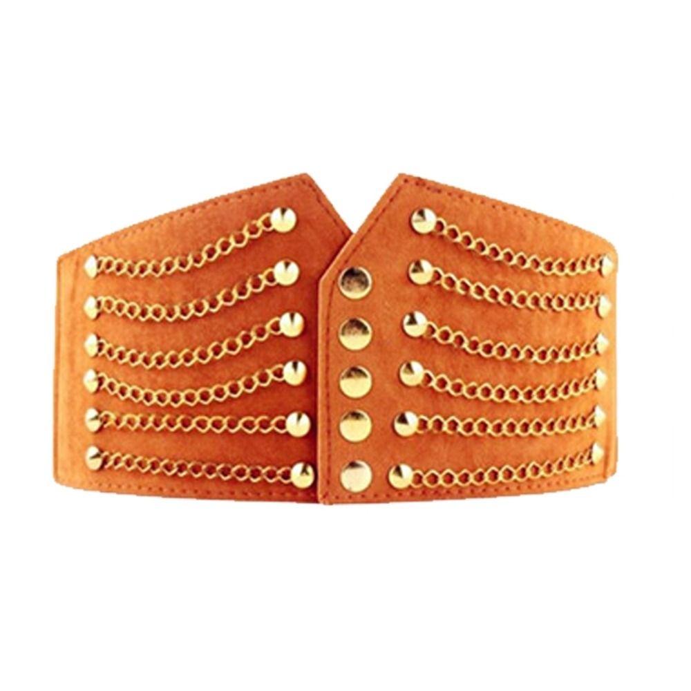 SHwangqi Kledingbenodigdheden Brede tailleriem Elastische gesp Jurkriem Nieuwe ketting Klinknagel tailleband Dames color 4