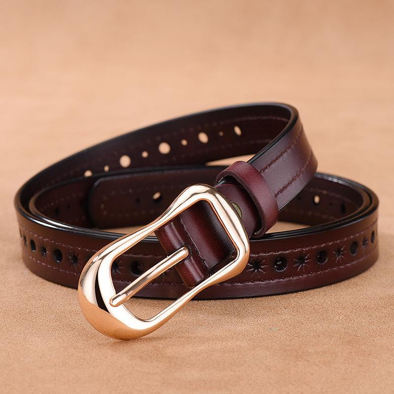 KaiTingu Echt leren dames casual riem met gesp - Veelzijdige Koreaanse tailleband van koeienhuid 120cm koffie
