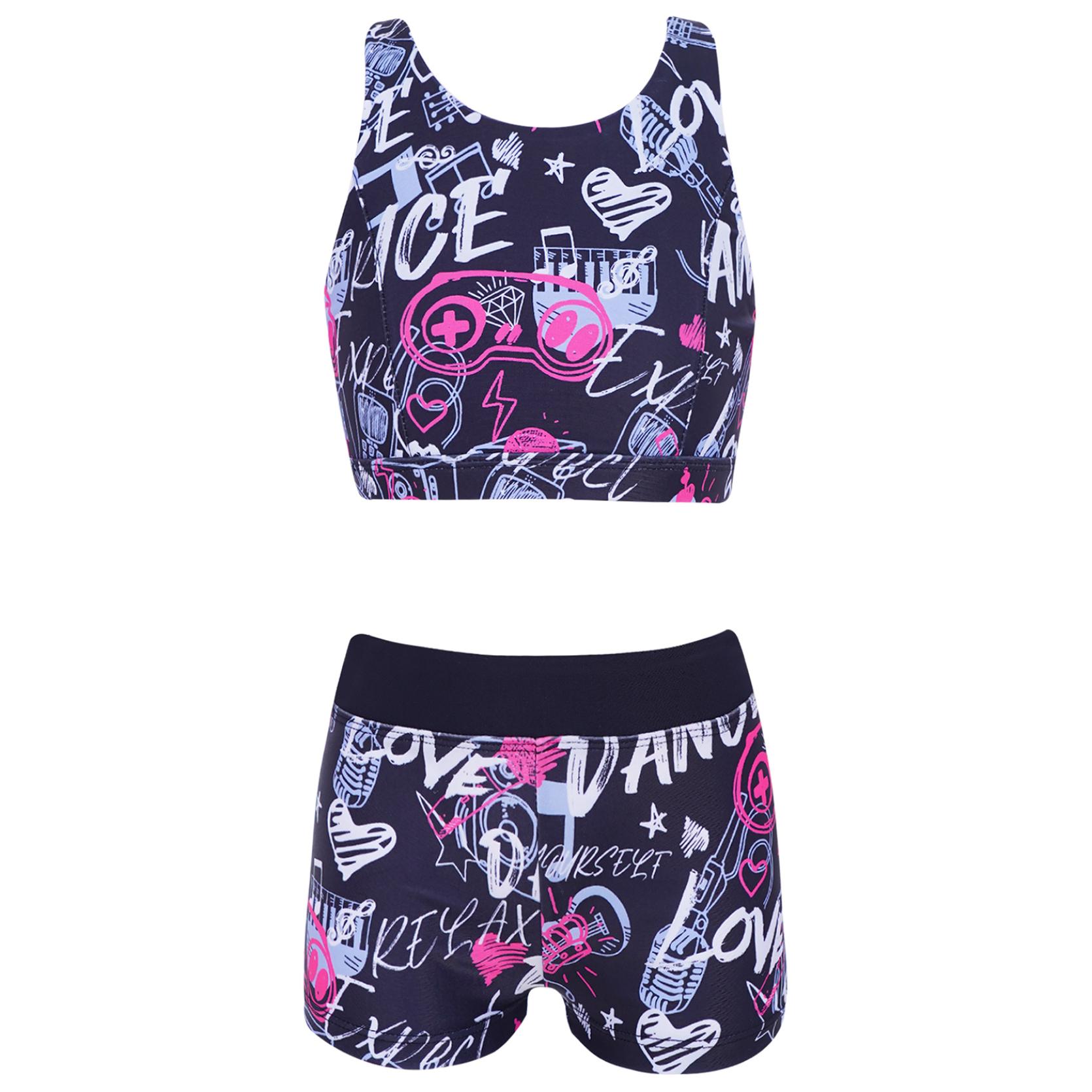 IEFiEL Meisjes Gymnastiek Dans Sport Tweedelige outfit Racerback Crop Top met Booty Shorts Badmode 11-12 Years