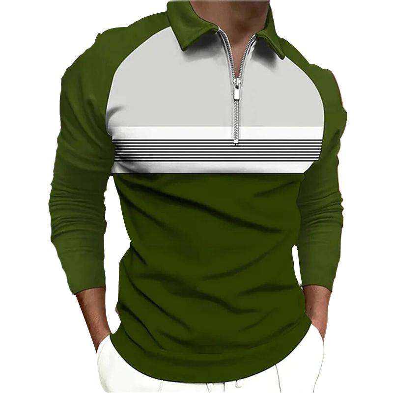 Bengbukulun Mannen Mode Lente Herfst Casual Lange Sleev Rits Poloshirt, Mannen Spell Kleur Golf Poloshirt Tops. S