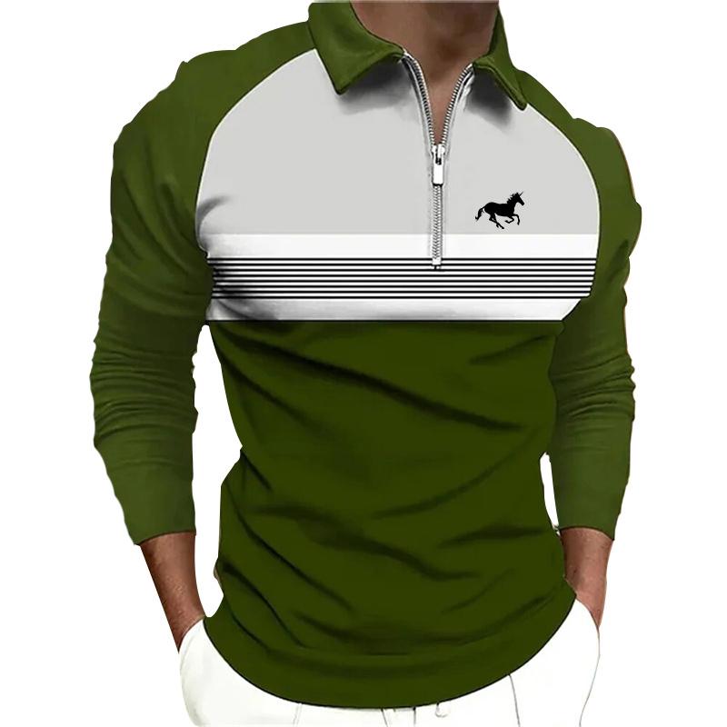 Bengbukulun Mannen Mode Lente Herfst Casual Lange Sleev Rits Poloshirt, Mannen Spell Kleur Golf Poloshirt Tops. 3XL