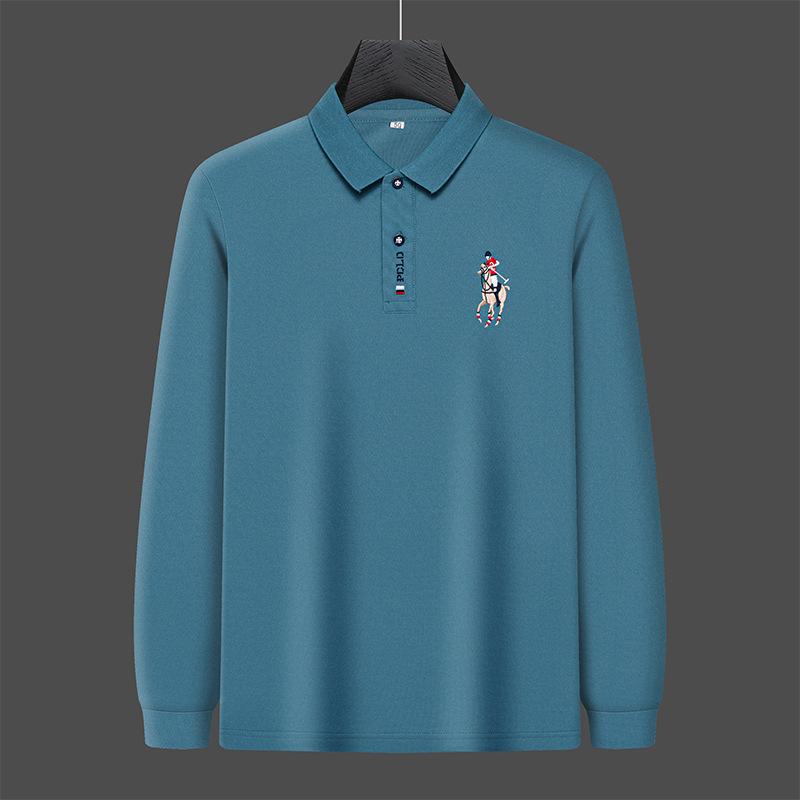 CHIC STUDIO Geborduurd heren poloshirt effen kleur herfst nieuwe revers middelbare leeftijd mensen lange mouw t-shirt M