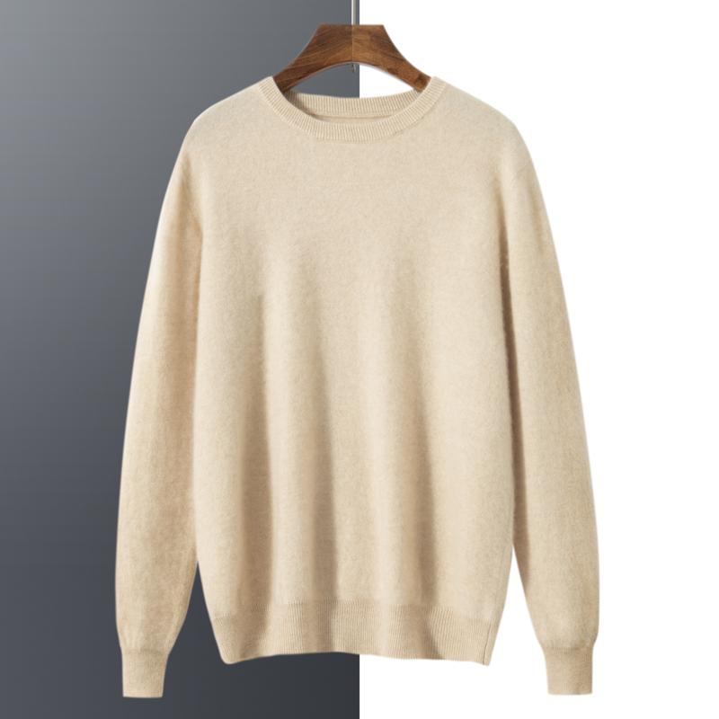 QingHe Cashmere Heren ronde hals trui Qinghe kasjmier 100% kasjmier heren herfst en winter kasjmier zacht en warm XXL beige