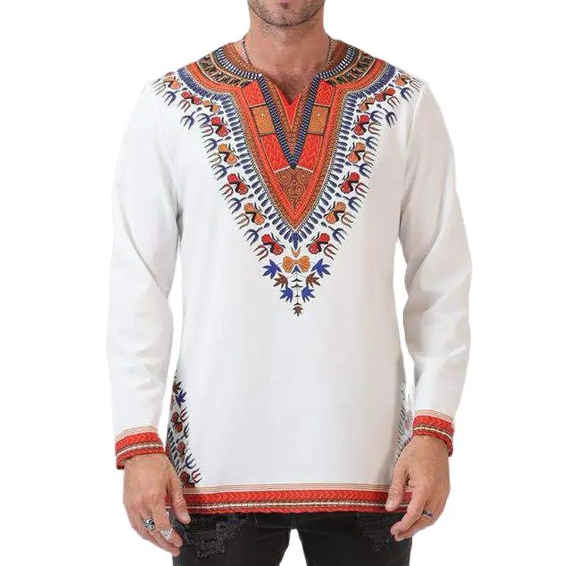 ZS Sunshine Odeneho Shirts Heren Witte Gepolijste Katoenen Tops met Dashiki Afrikaanse Kleding Heren Plus Size Lange Gebreide Shirts L wit