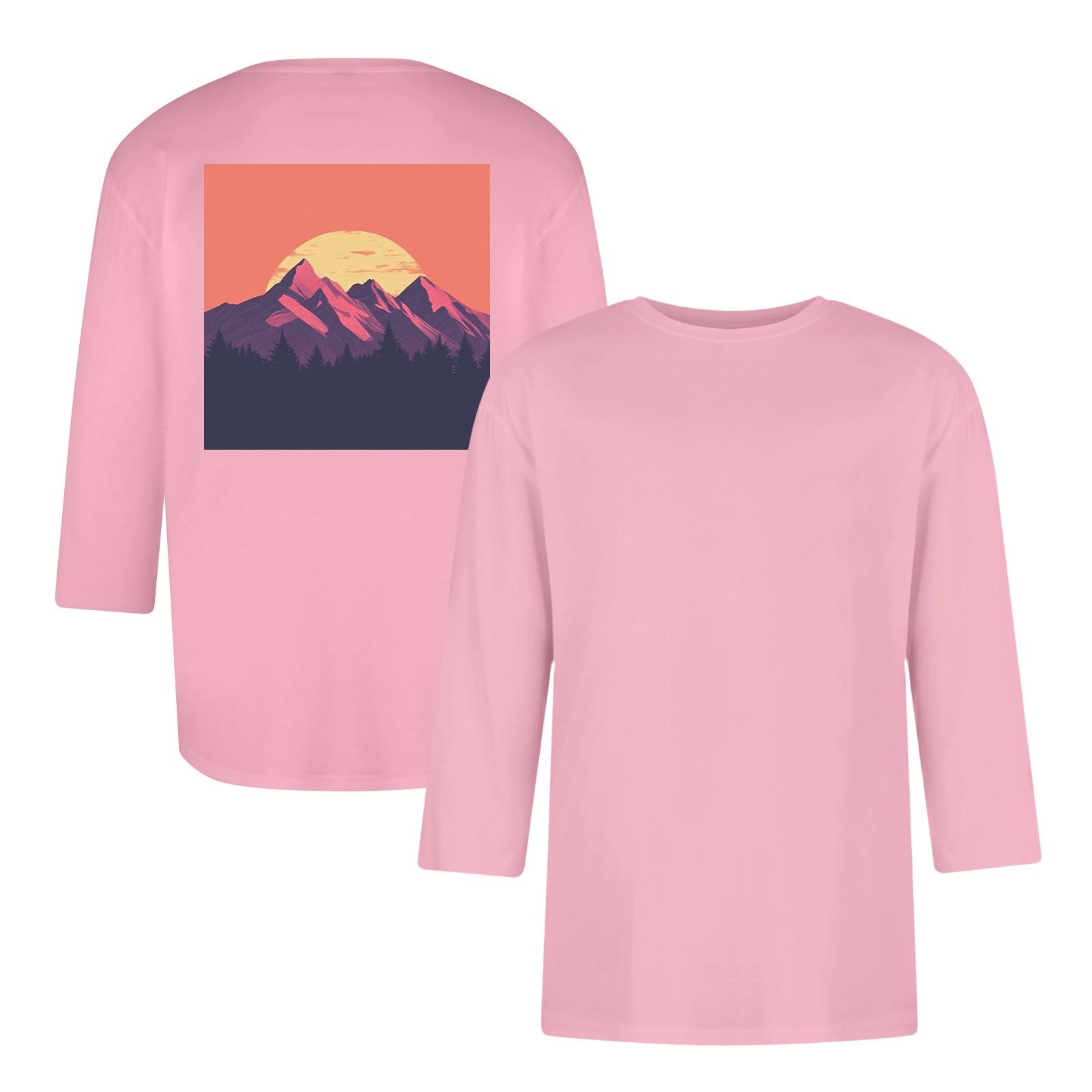 Chicago Rose Men's casual and fashionable printed round-neck three-quarter sleeve top T-shirt XXL roze