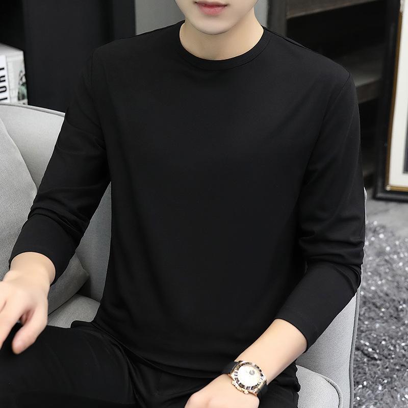 Wulaa Lente Herfst Heren Fitness Top Slim Fit Ronde Hals Rekbaar Lange Mouwen Effen Kleur Pullover Fitness Sport Top Winter Bottoming Kleding XXXXXL zwart