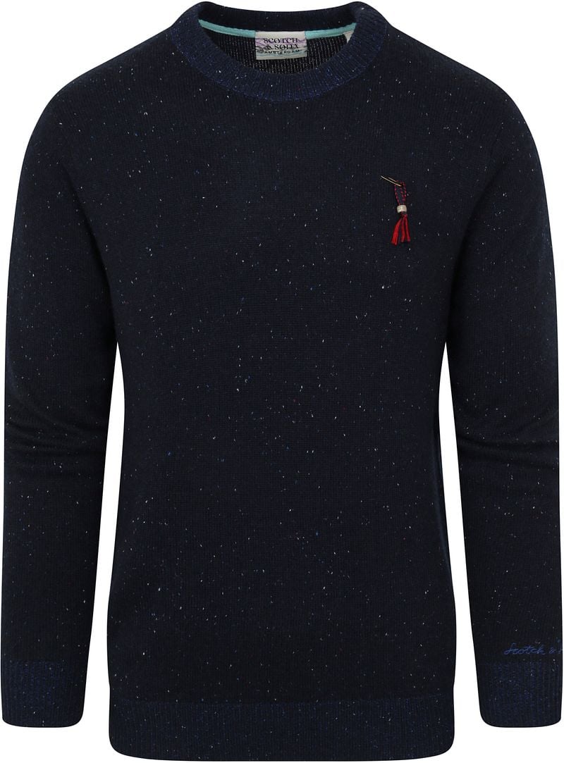 Scotch and Soda Pullover Mix Wol Gespikkeld Donkerblauw