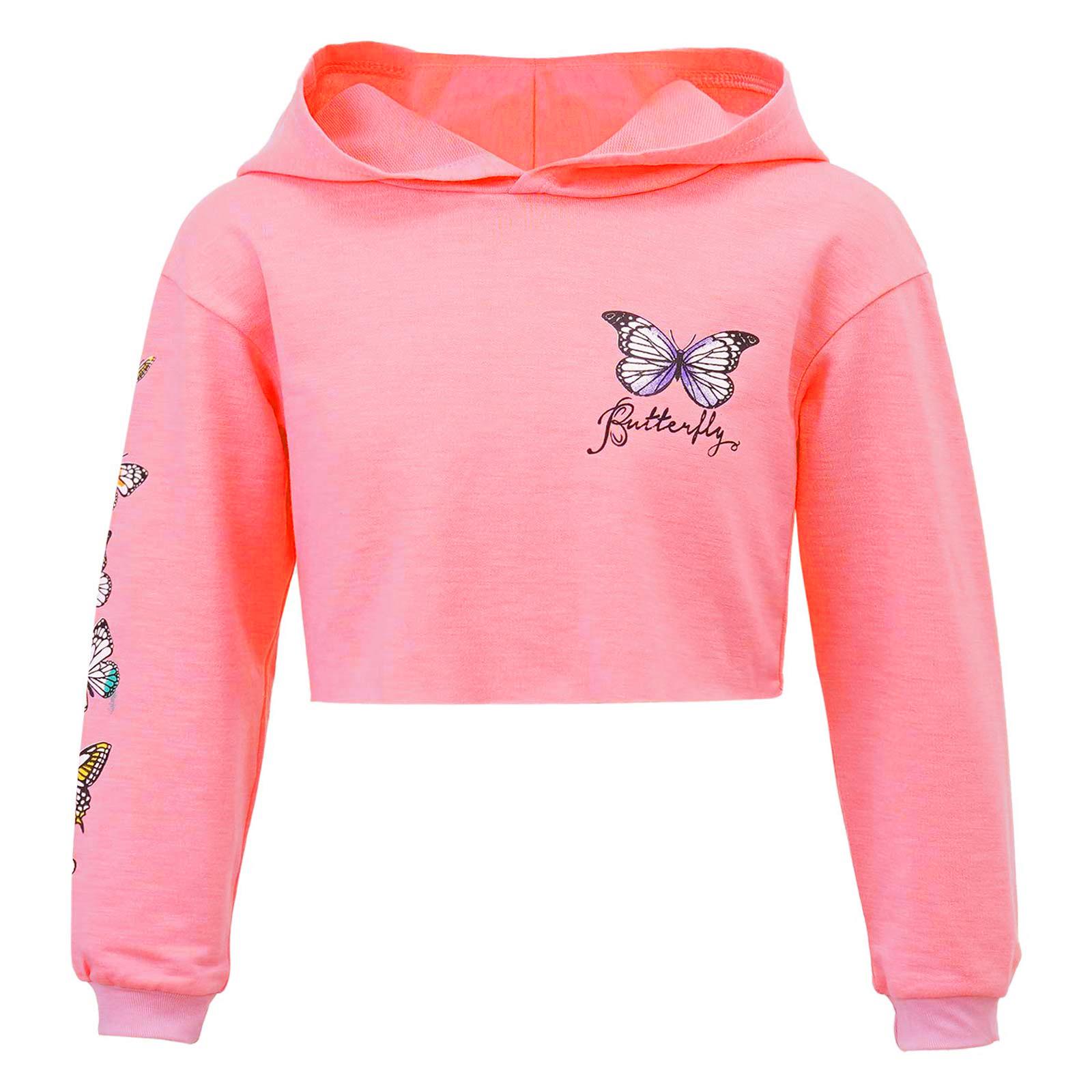Sywiyi Meisjessweatshirt Vlinder Lange mouw Crop tops met capuchon Kinderhoodies Pullover Tops Street chic 7-8 Years